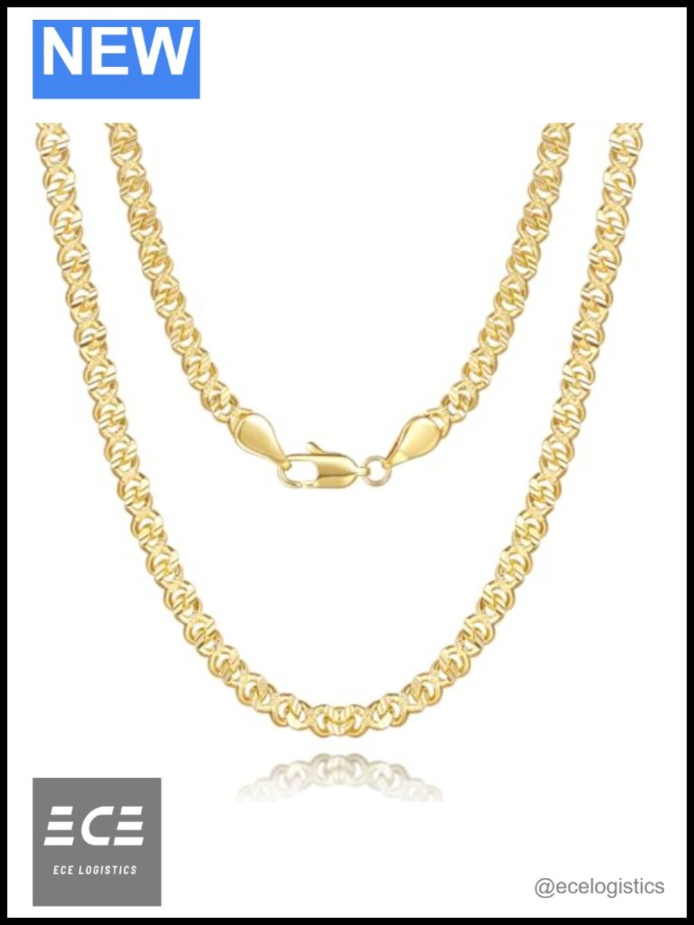14K Gold Plated Cuban Link Chain Necklace 18in Unisex Hypoallergenic